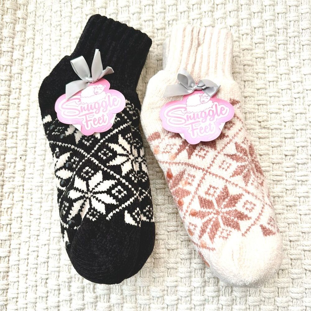 Women's Chenille Sherpa Booties Snowflake Slippers 2-Pack